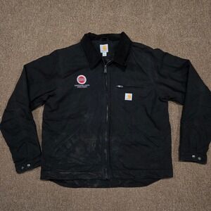 Carhartt Detroit Jacket Mens L Black Blanket Lined Duck Canvas Workwear
